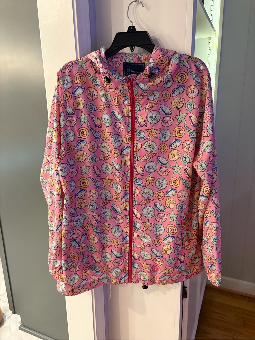 Simply Southern Pink Seashell Print Hooded Bomber Jacket